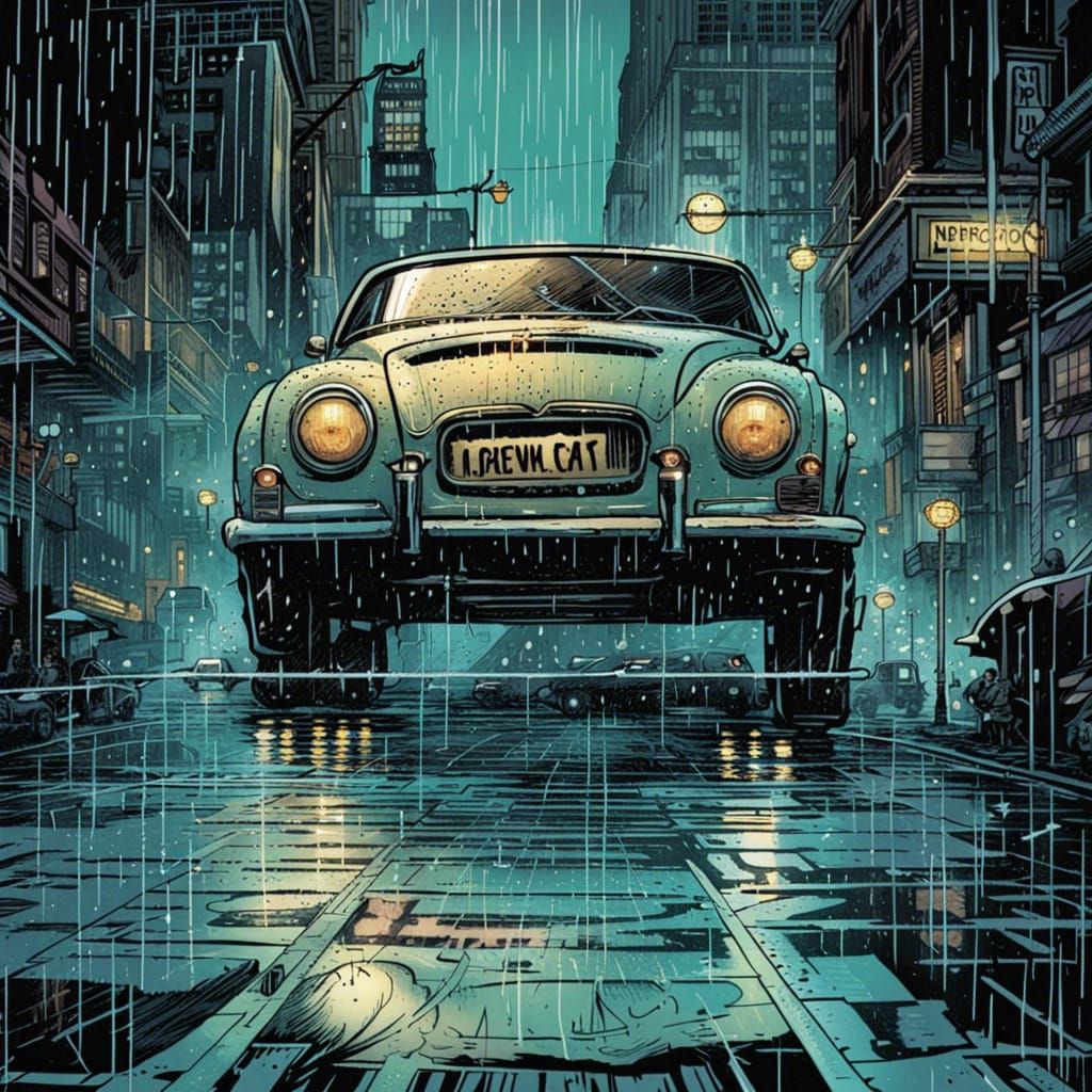 Driving in Rain: Comic Book Style Art