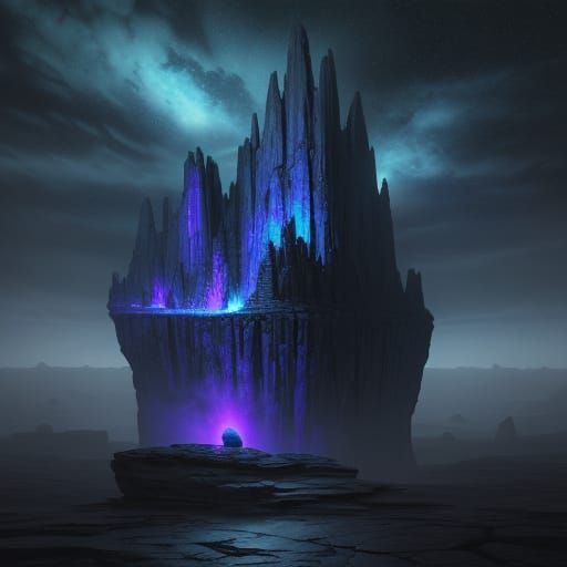 Mysterious Stone on Alien Landscape in Surreal Style