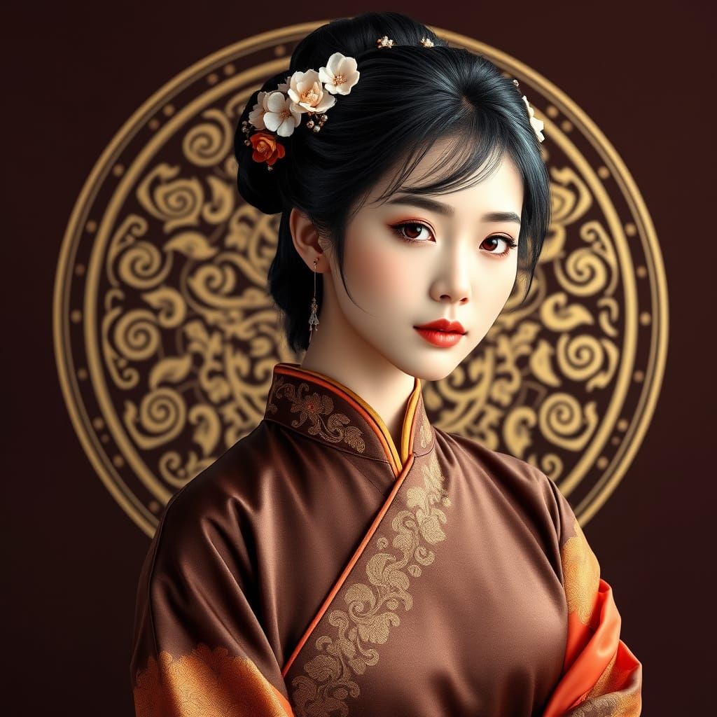 Elegant Chinese Beauty in Traditional Silk Robe