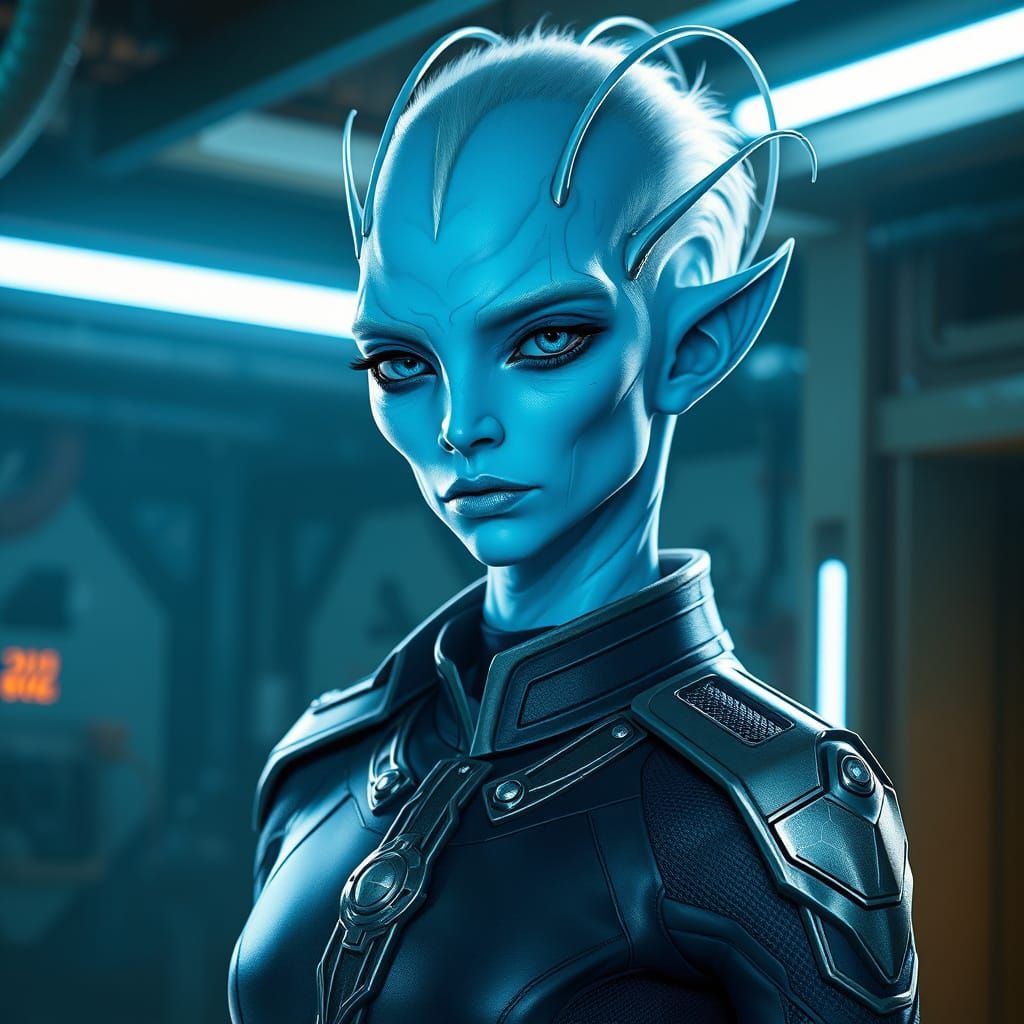 Cyberpunk Alien Officer in High-Tech Uniform