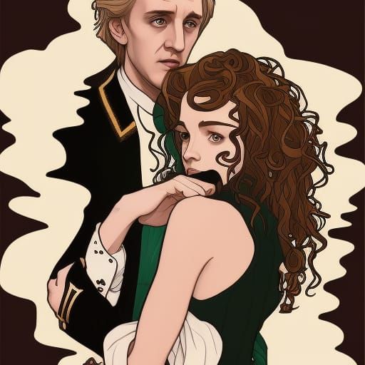 Elegant Hermione and Draco Portrait in Artgerm Style