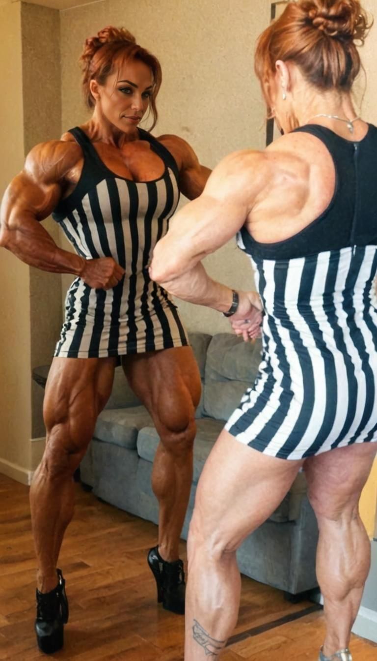 Powerful Female Bodybuilder in Dress and Heels