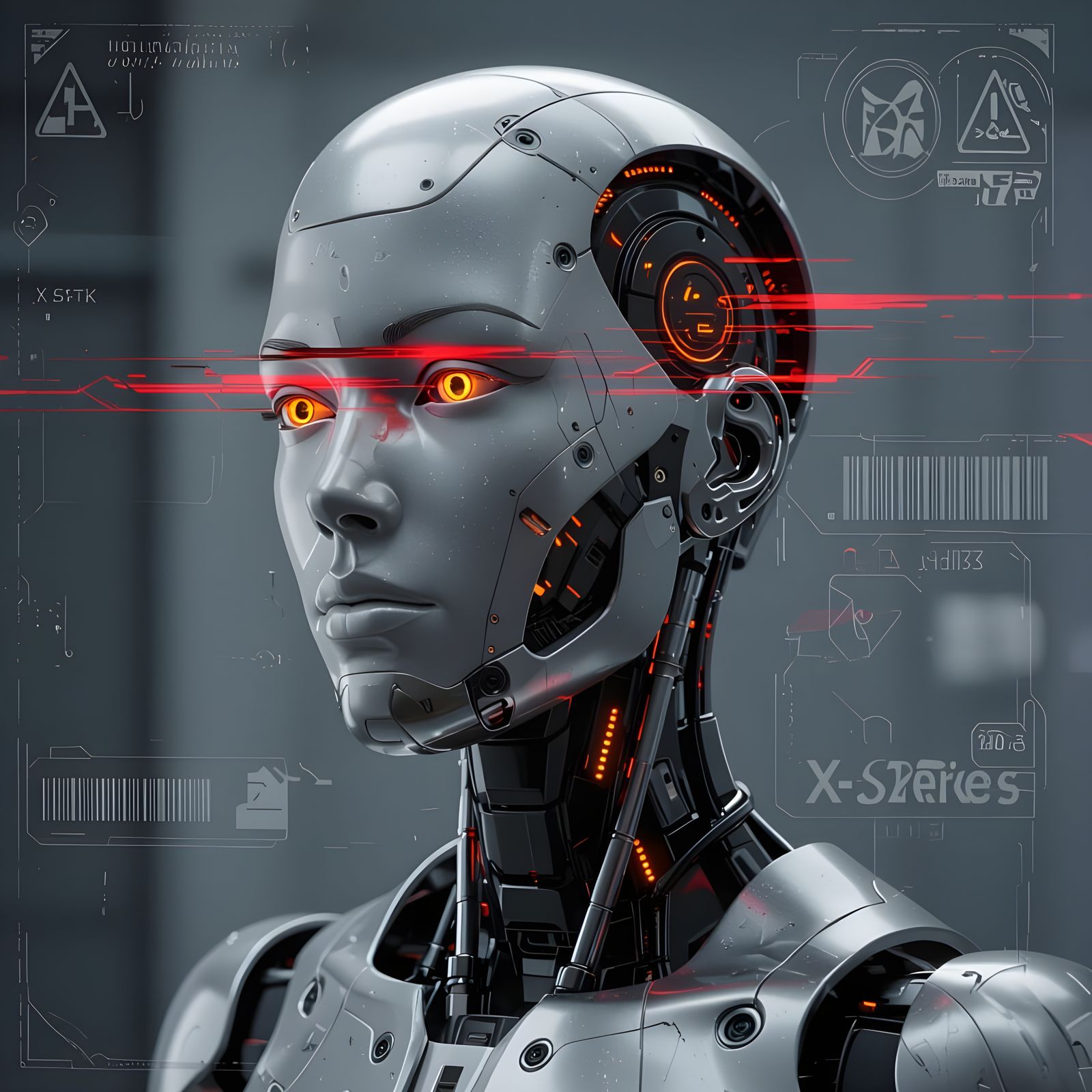 Futuristic Android Portrait with Glitch Distortion