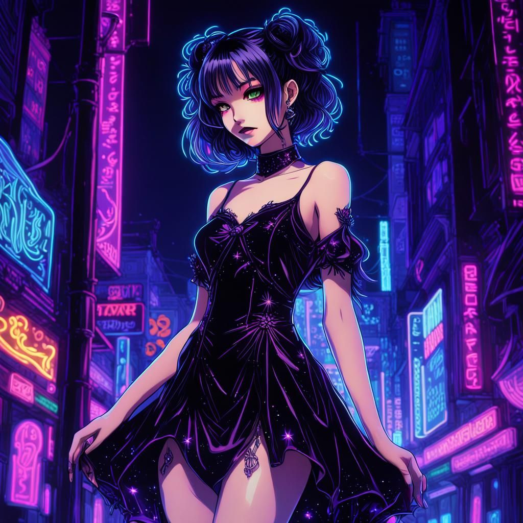 Neon Gothic Anime Girl Portrait in SpeedPaint Style