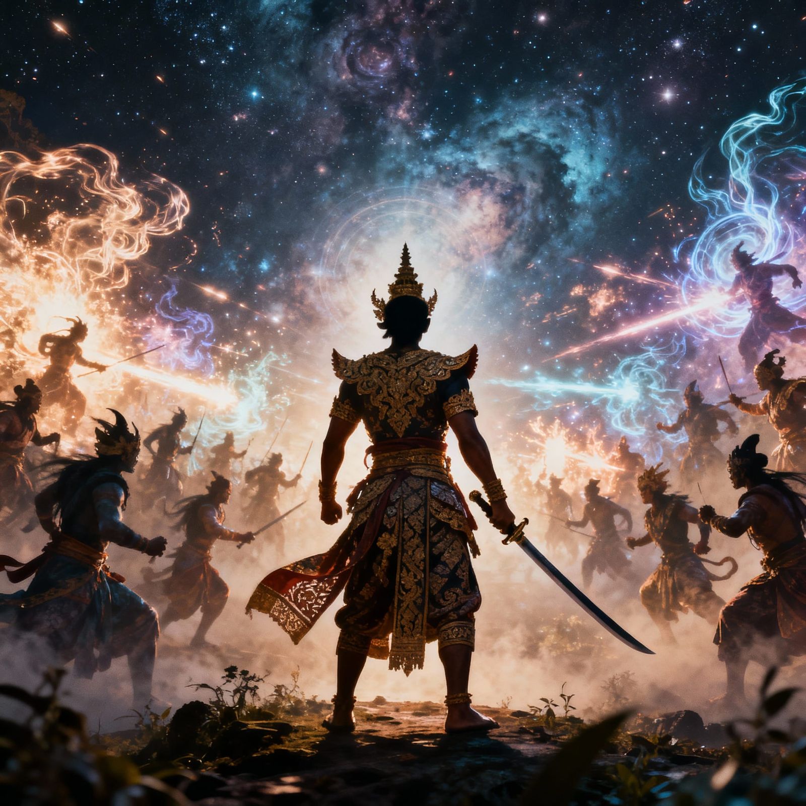Balinese Sword Master Faces Cosmic Enemies in Cinematic Styl...