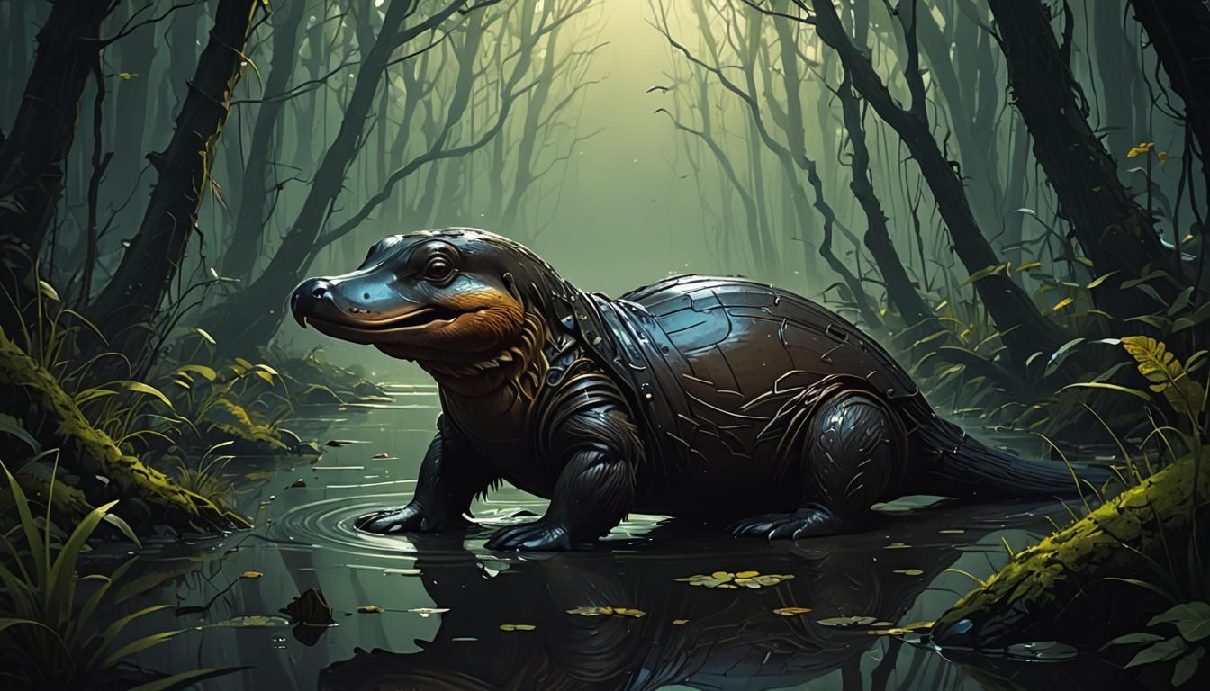 Eerie Fantasy Platypus with Bold Lines