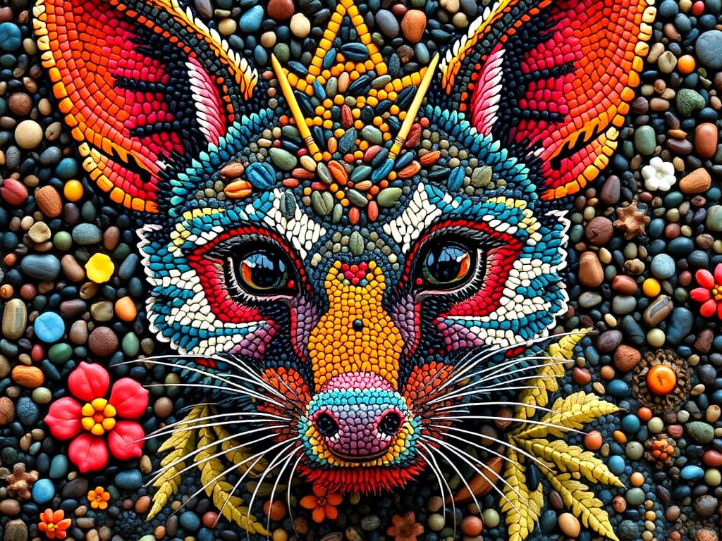 Colorful Seed Mosaic of Tasmanian Devil in Graffiti Style