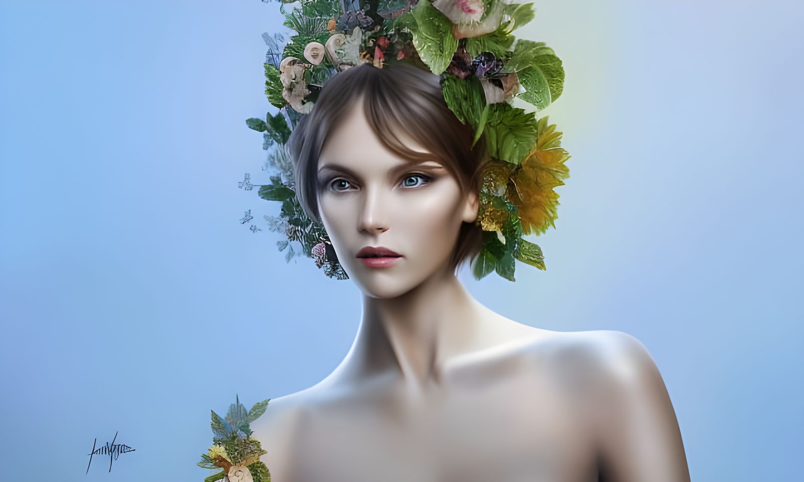 Beautiful Woodland Princess Portrait in Ornate Airbrush Styl...