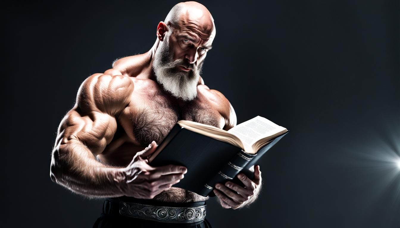 Muscular Priest with Silver Eyes Reading Bible