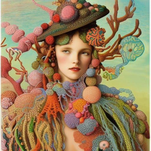 Coral Fashion Model Portrait in Vibrant Oil Paint