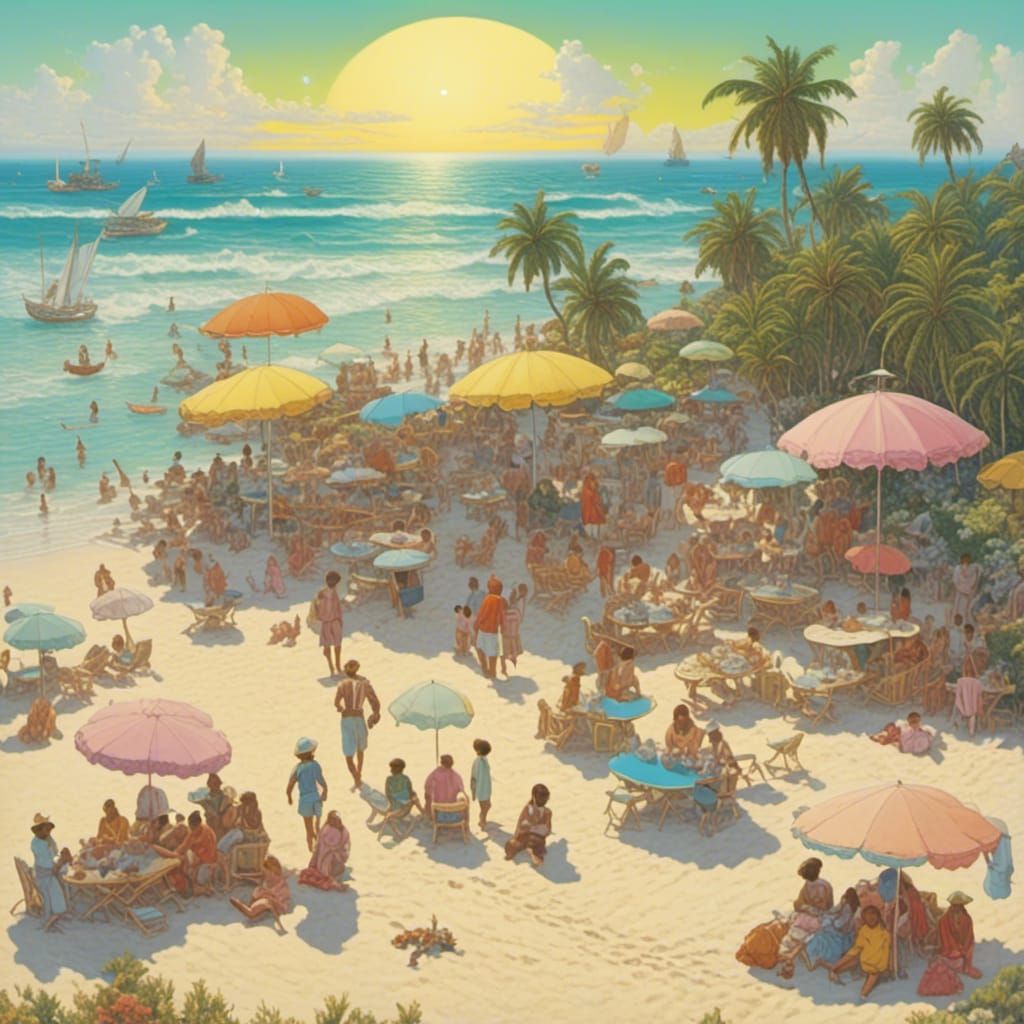 Dreamlike Beach Scene in Pastel Hues