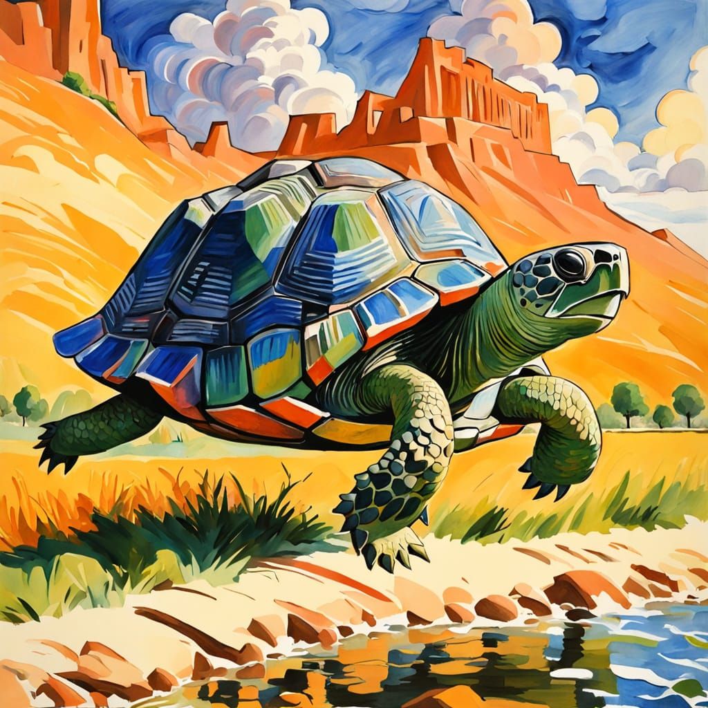 Giant Tortoise and Tower of Babel: Gouache Impression