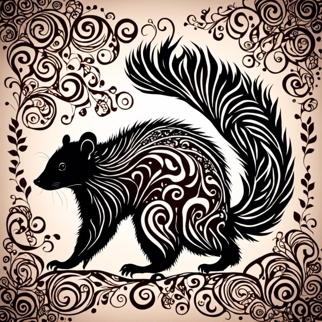 skunk silhouette with auburn light background<lora:Bohemian Zentangle:1.0>