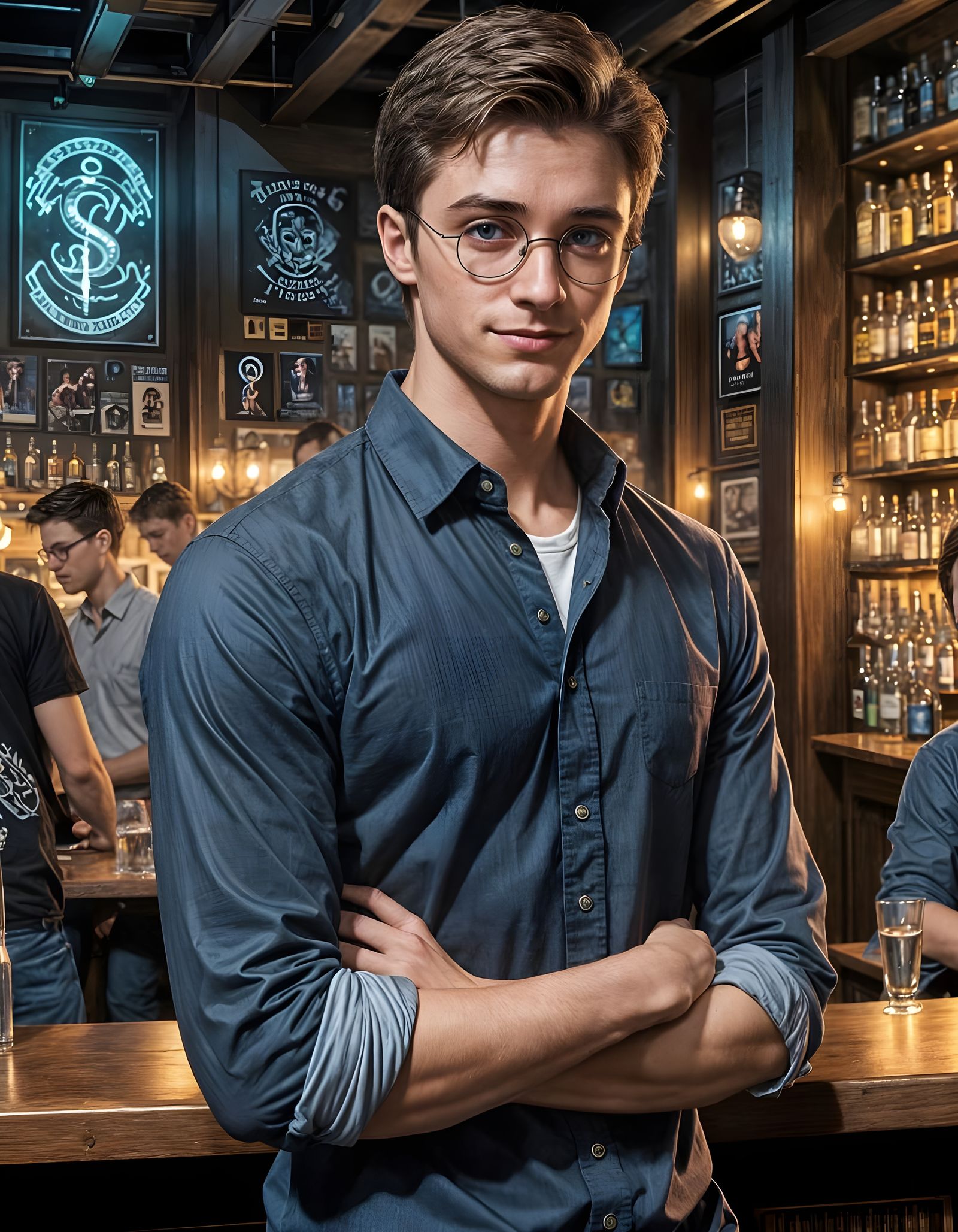 Attractive Young Man Stands in a Nightclub, Exuding Shyness