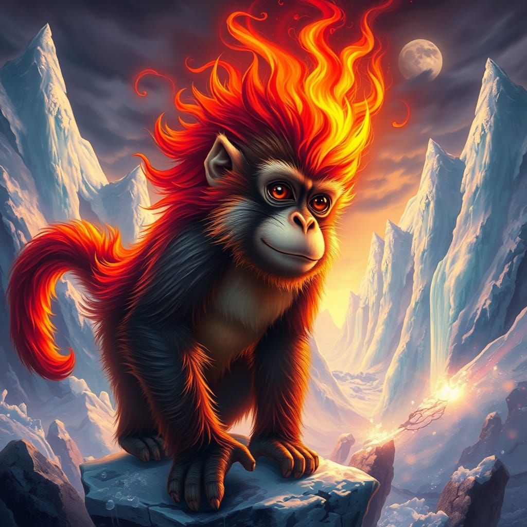 Fiery Monkey Amidst Icy Jungle