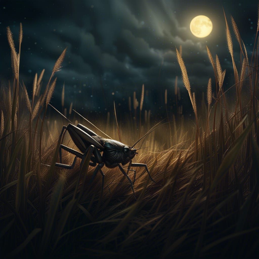 Dramatic Night Field: Crickets in Digital Painting