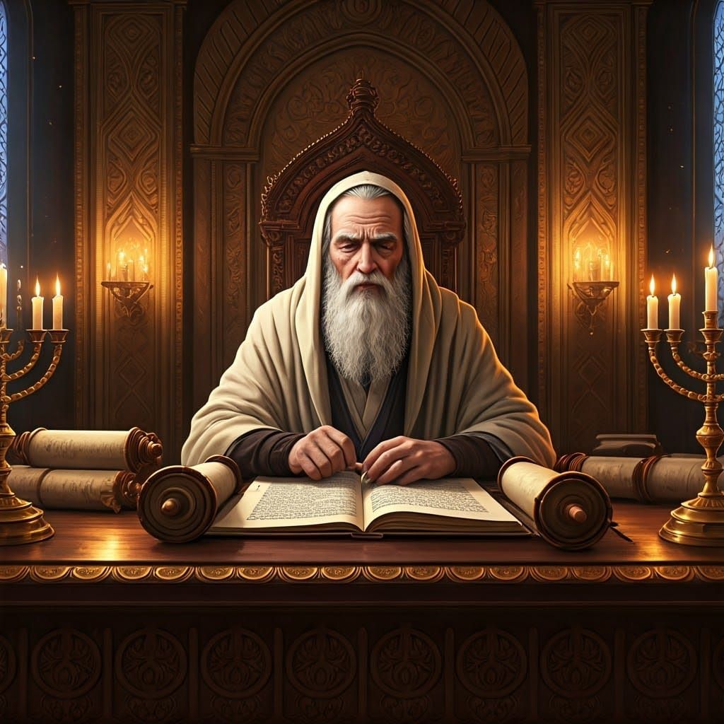 Ancient Jewish Scholar Studies Torah: 3D Anime Art