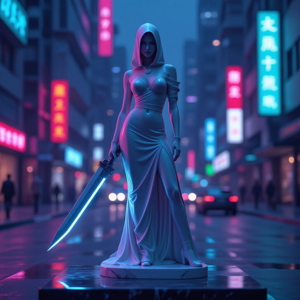 Cyberpunk Neon Marble Statue
