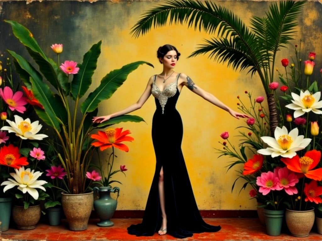 Madame X in Tropical Paradise: Impasto Digital Art