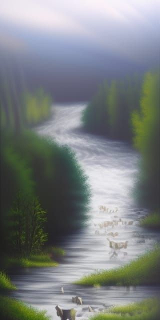 Lush Green Forest: Abstract Oil Painting with Deer