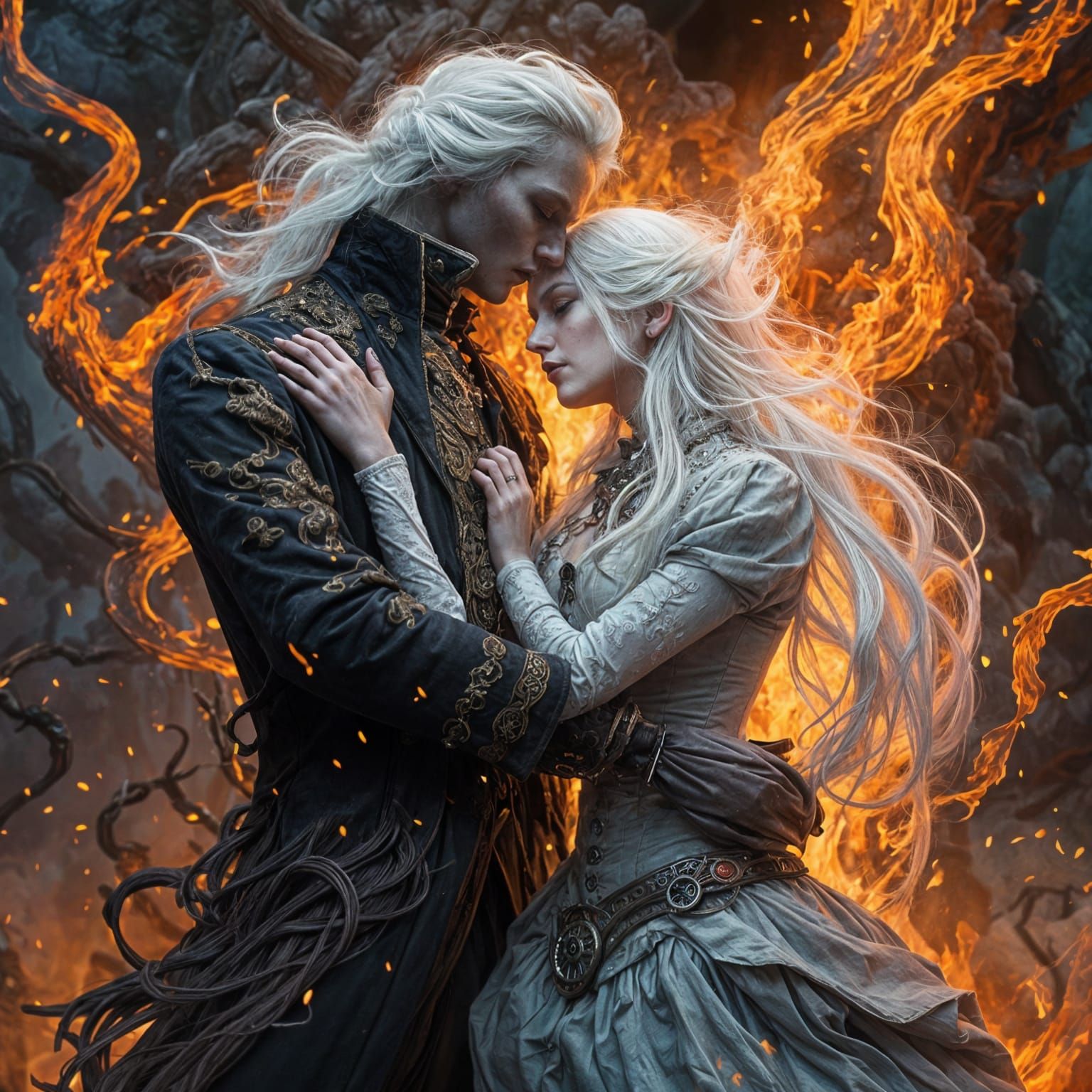 Elegance and Decay: Steampunk Woman's Embrace