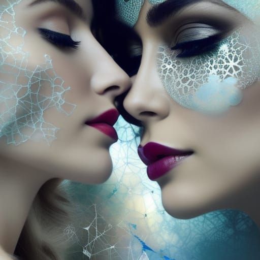 Kissing Silhouettes with Cracked Glass Effect