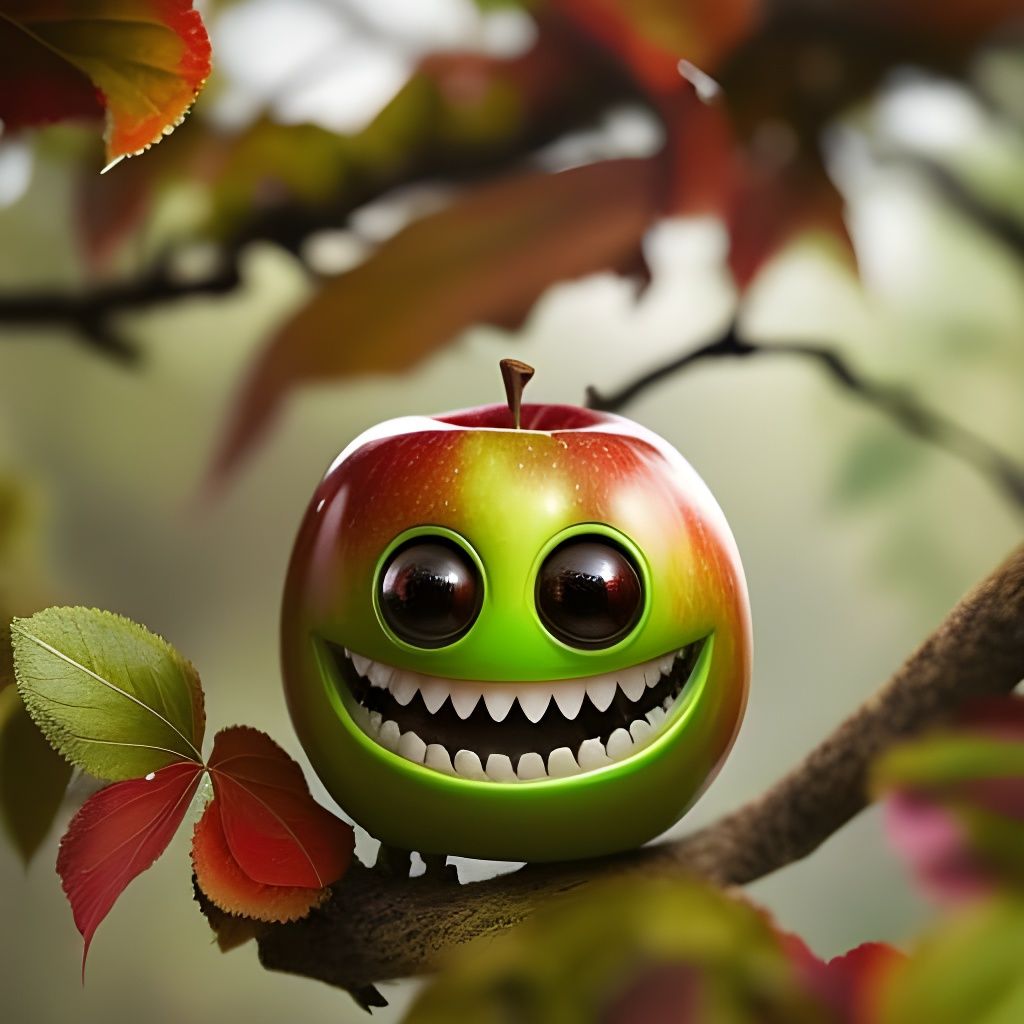 Cute Apple Monster Smile, Fantasycore Digital Art