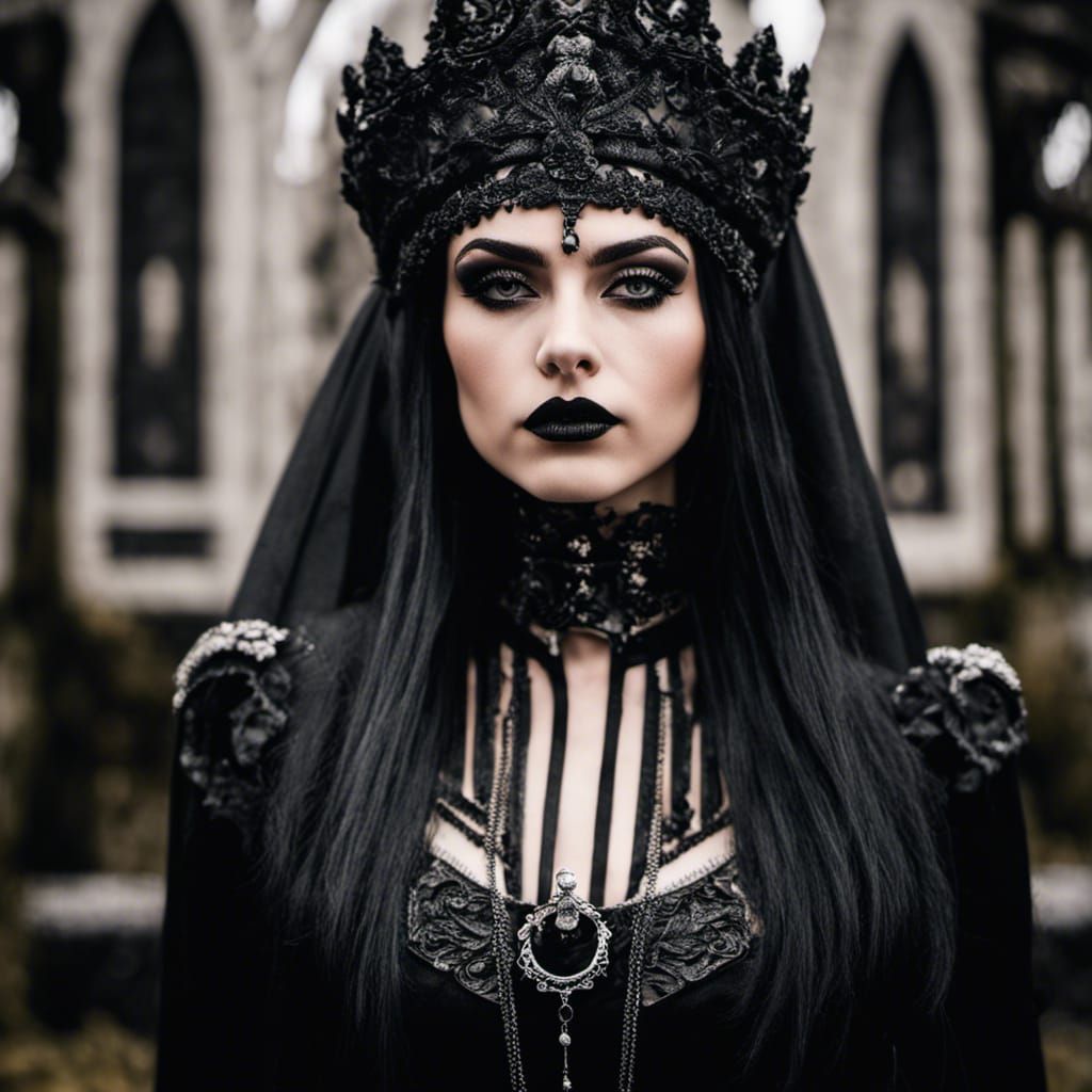 Gothic Woman Portrait in Cemetery, Photorealistic Style