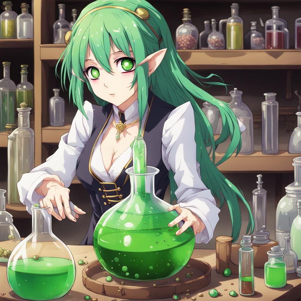 Anime Alchemist Girl Creating Potions