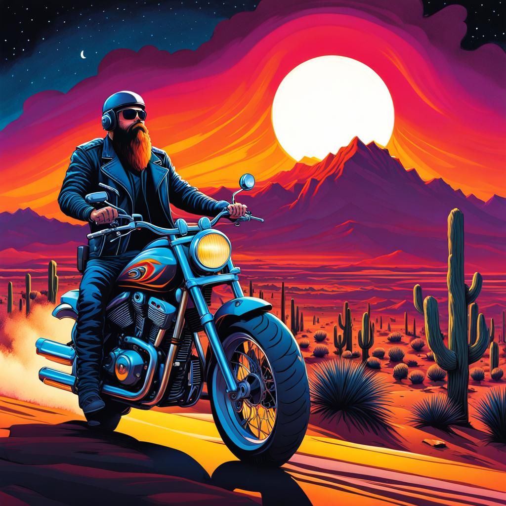 Motorbiker in Diamond Desert: Graffiti Street Art