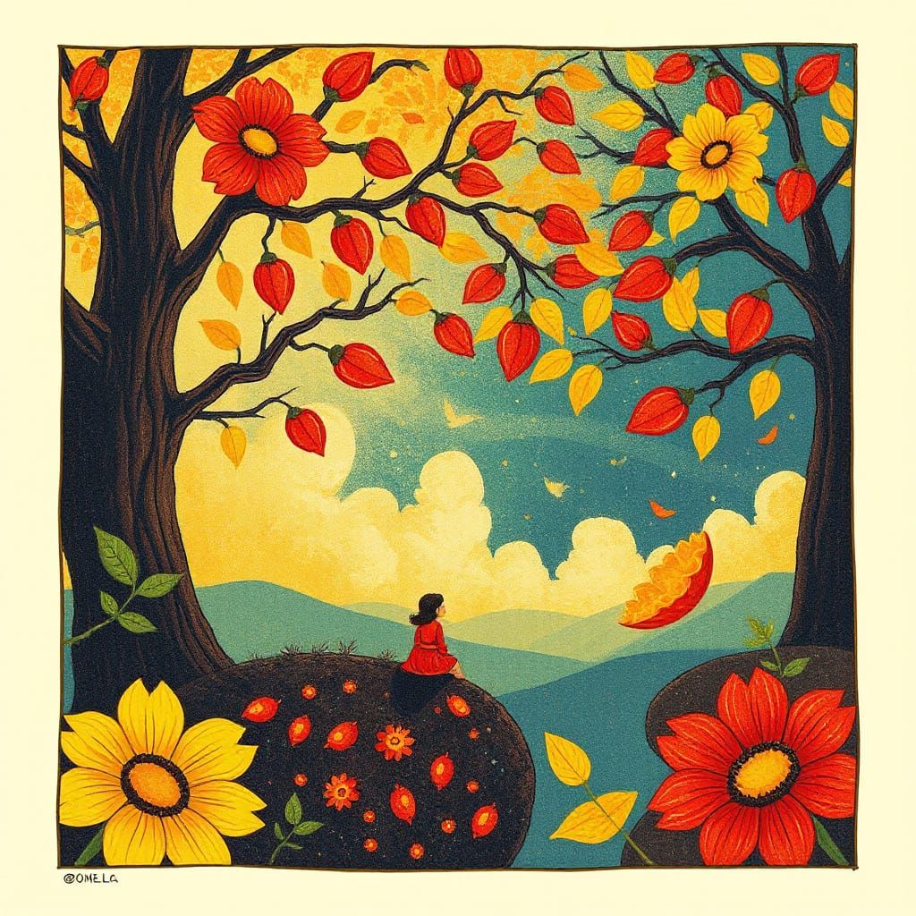 Abstract Dreamscape in Yellow and Red