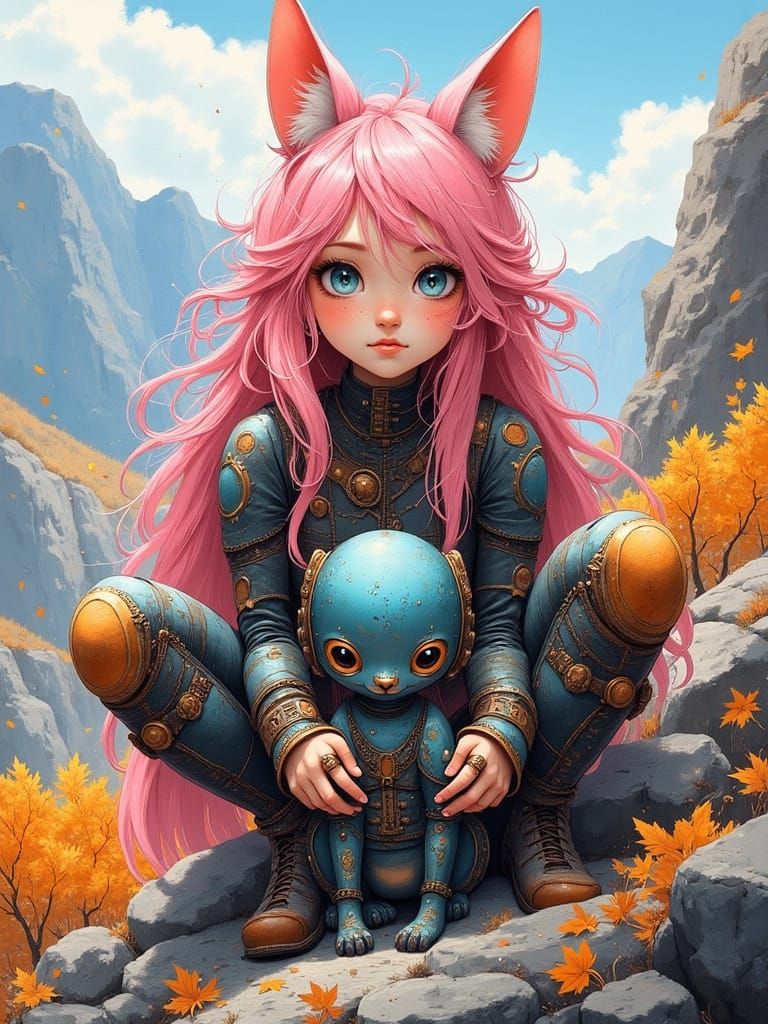 Enchanting Steampunk Maiden Amidst Autumn's Splendor