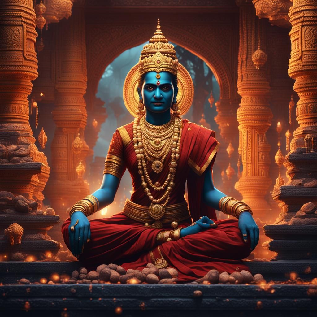 Ancient Female Guru in Tamil Nadu: Detailed Matte Painting