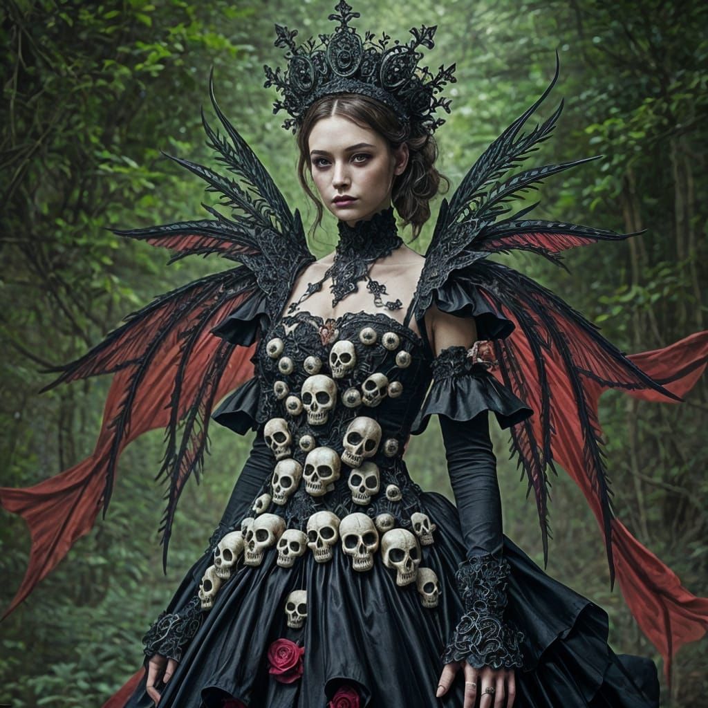 Stunning Gothic Princess Dress with Dark Skull Theme