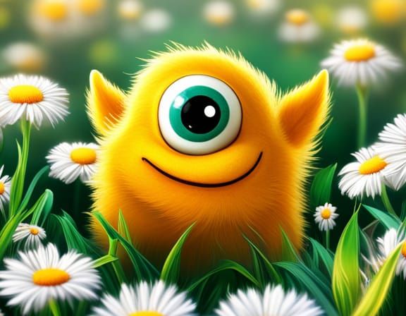 Adorable Floofy Alien Monster in a Daisy Field