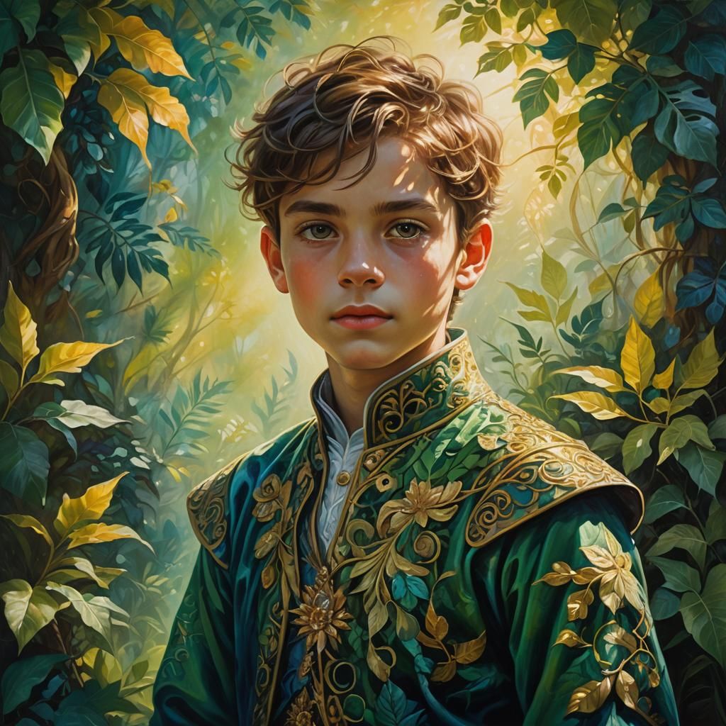 Enchanting Boy Portrait in Art Nouveau Style