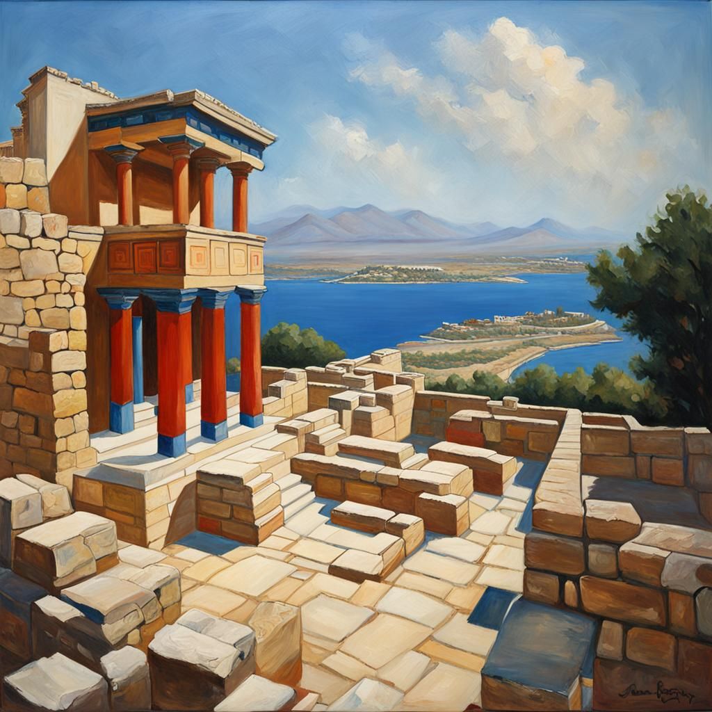 Knossos Palace in Oil on Canvas Painting