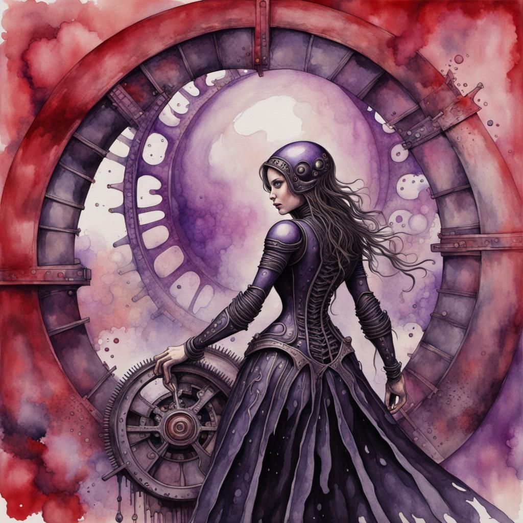 Abstract Watercolor with Steampunk Engine