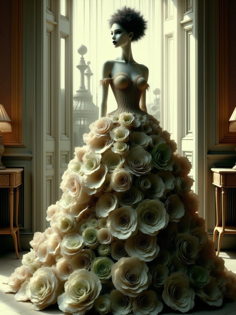 Ethereal Mannequin in Floral Couture Gown