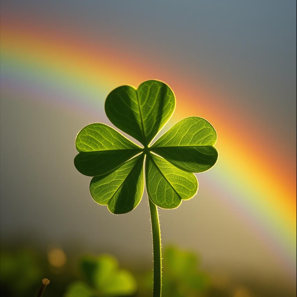 Shimmering Four Leaf Clover with Rainbow