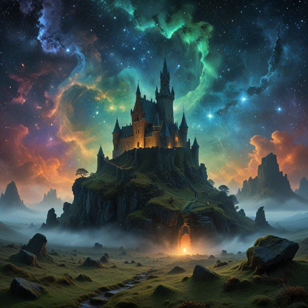 Mysterious Castle in Cosmic Nebula
