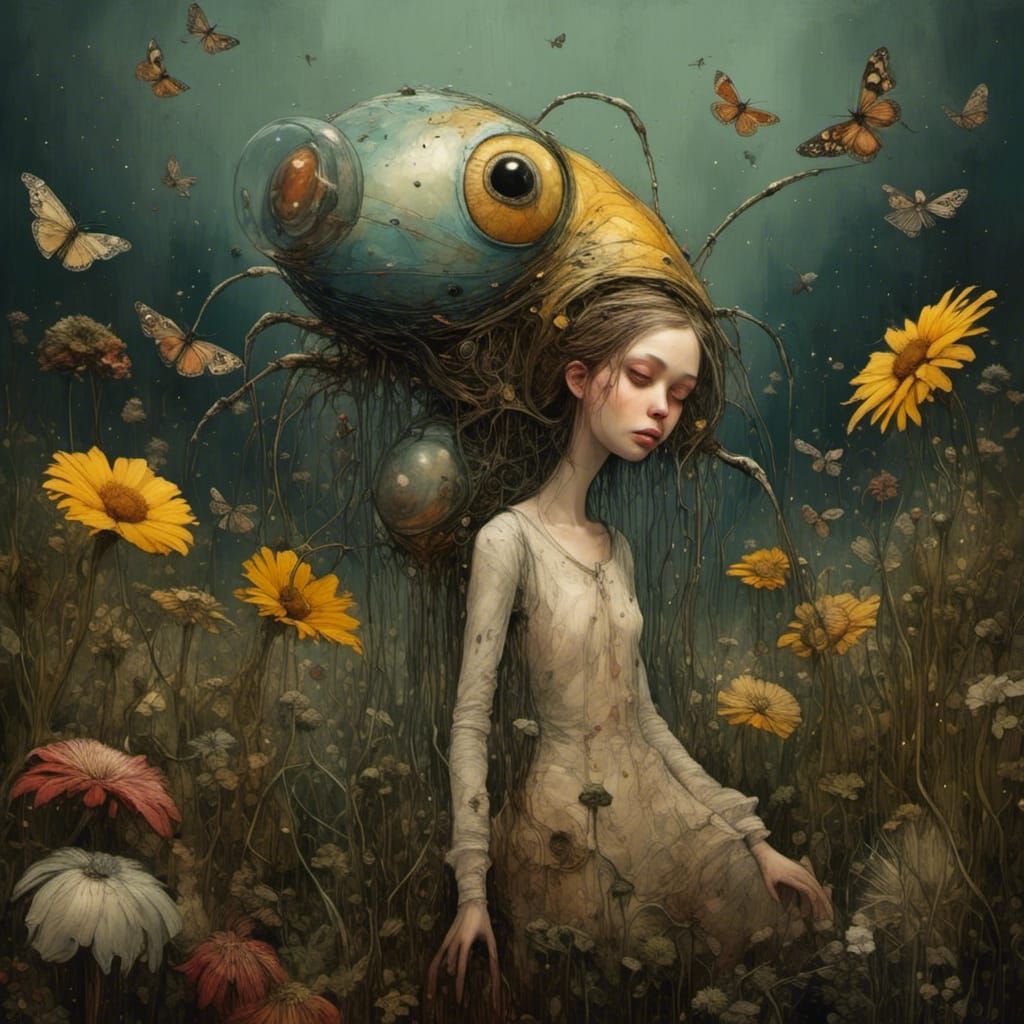 Glittering Fly and Striped Toad: Dark Fantasy Art