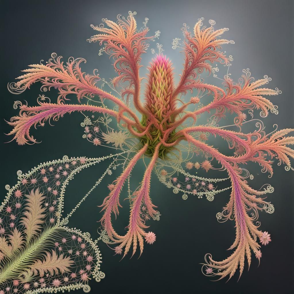Intricate Spider Dragon Hybrid Insect with Fractal Tree
