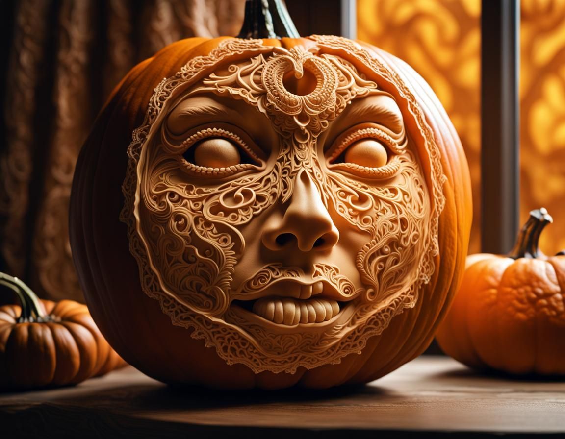 Intricate Pumpkin Carving with Soulful Window