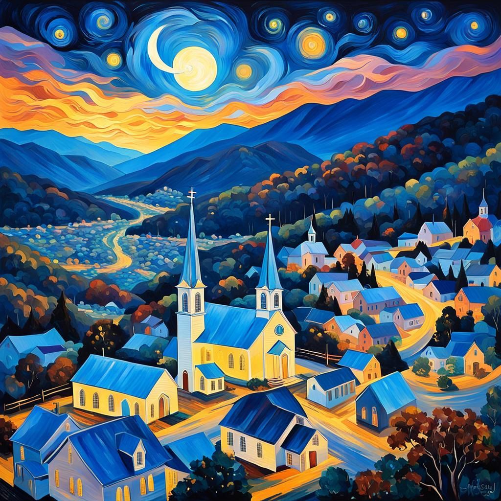 Blue Ridge Mountains Landscape in Van Gogh Style