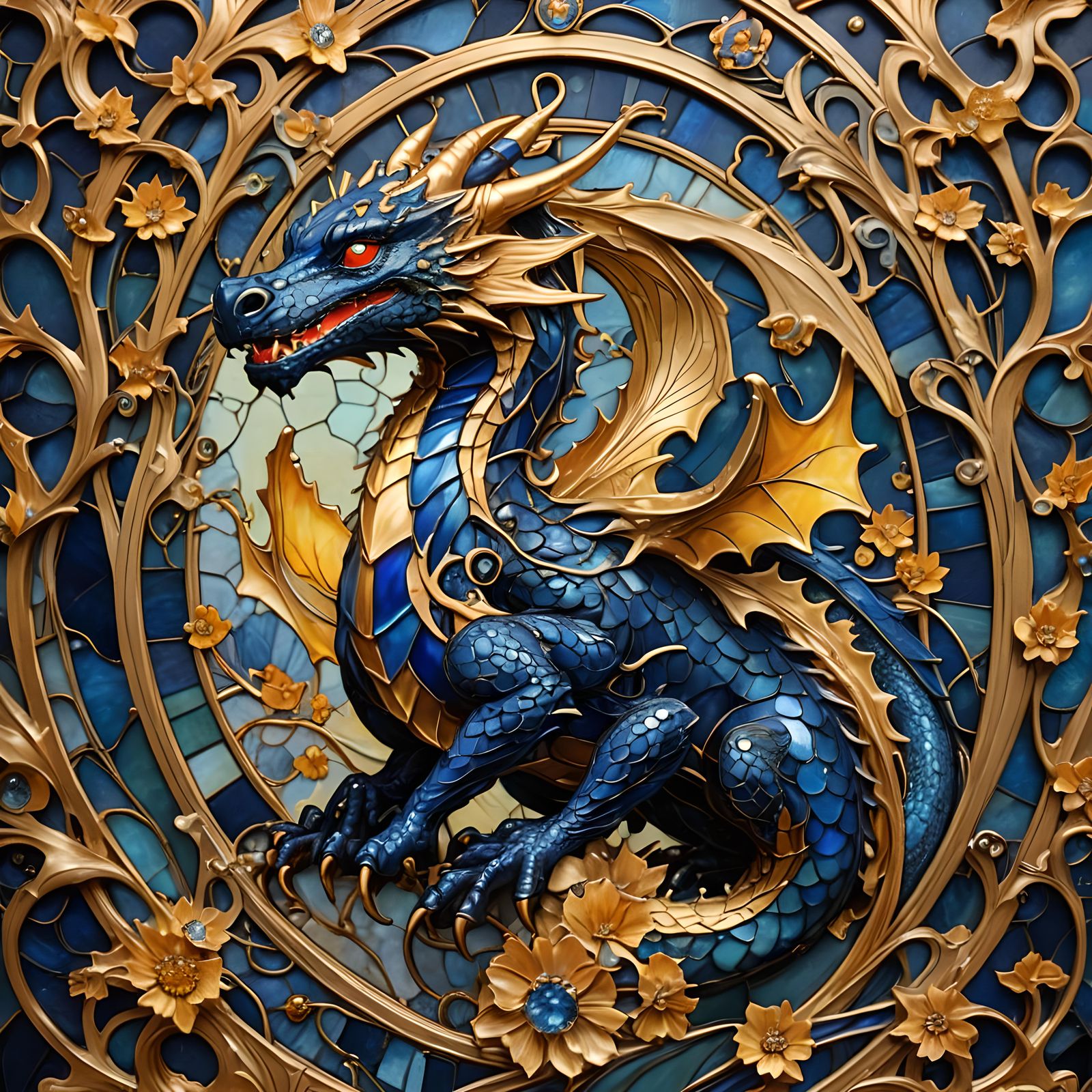 Sapphire Dragon with Gold Trim: AI Generated