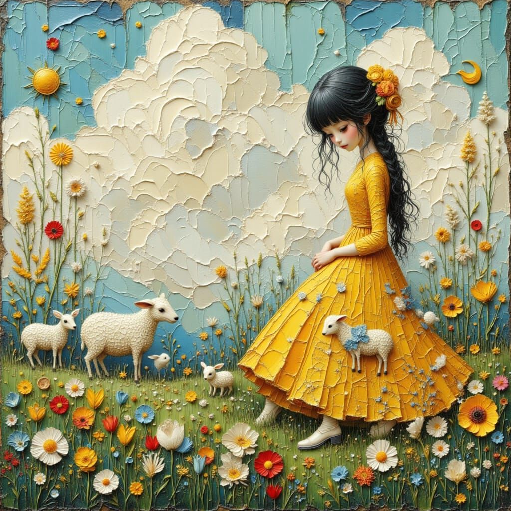 Surrealist Sheep in a Wildflower Meadow as Abstract Art