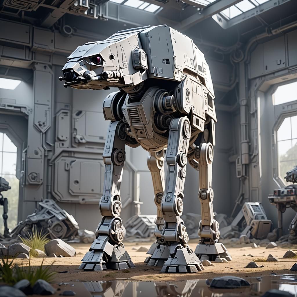 ((1 male)), AT-AT Walker, whole body, chibi, 3D figure, (chibi AT-AT), natural light, ((real)) image quality: 1.2)), dyn...