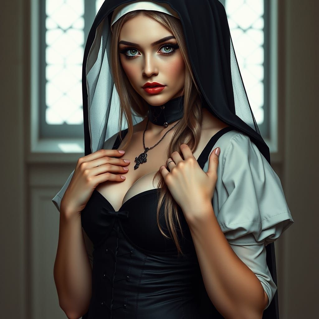Gothic Nun Portrait in Dark Sensual Style