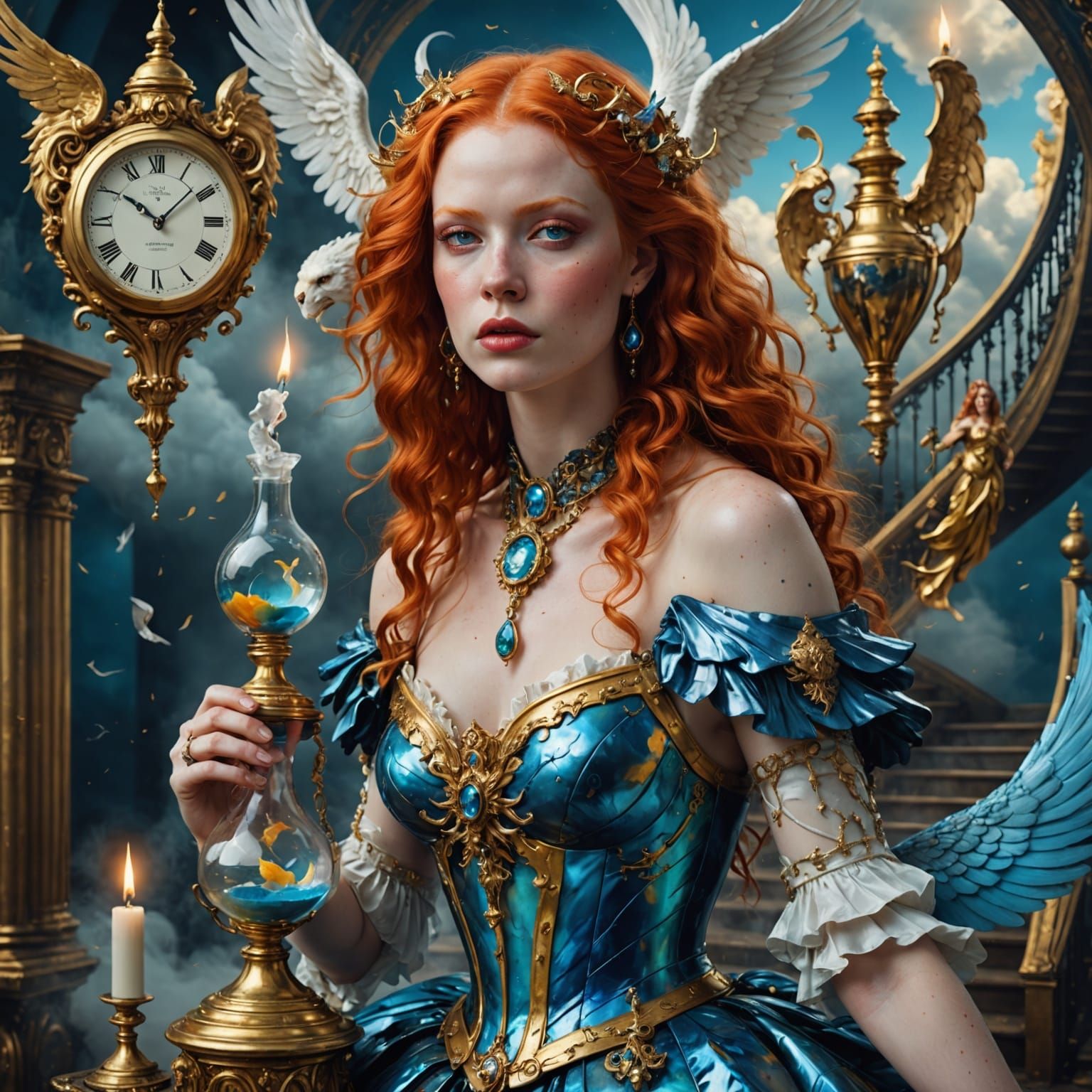 Surreal Goddess of Time Revealed in Baroque Elegance